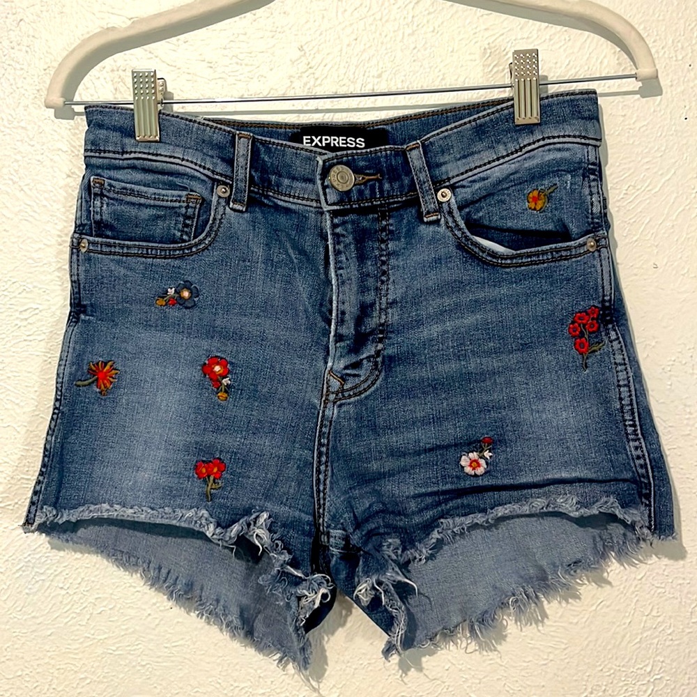 Express Floral Denim Shorts